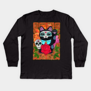 Day of the Dead lucky cat Kids Long Sleeve T-Shirt